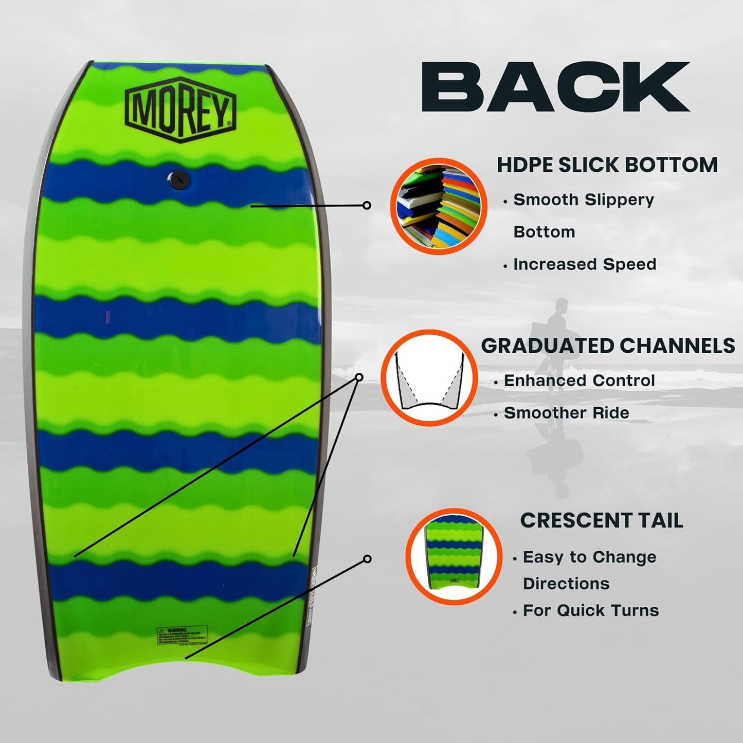 Morey Big Kahuna 45" Bodyboard with Coiled Leash