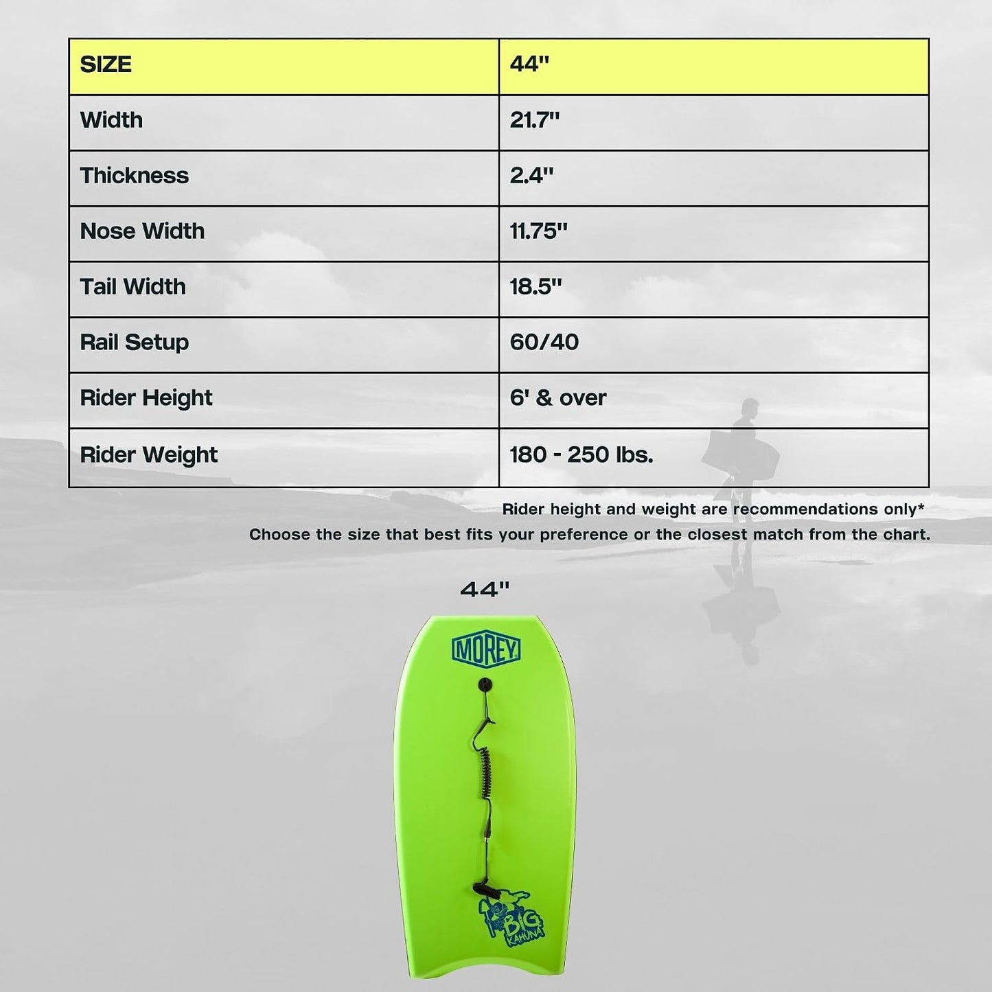 Morey Big Kahuna 45" Bodyboard with Coiled Leash