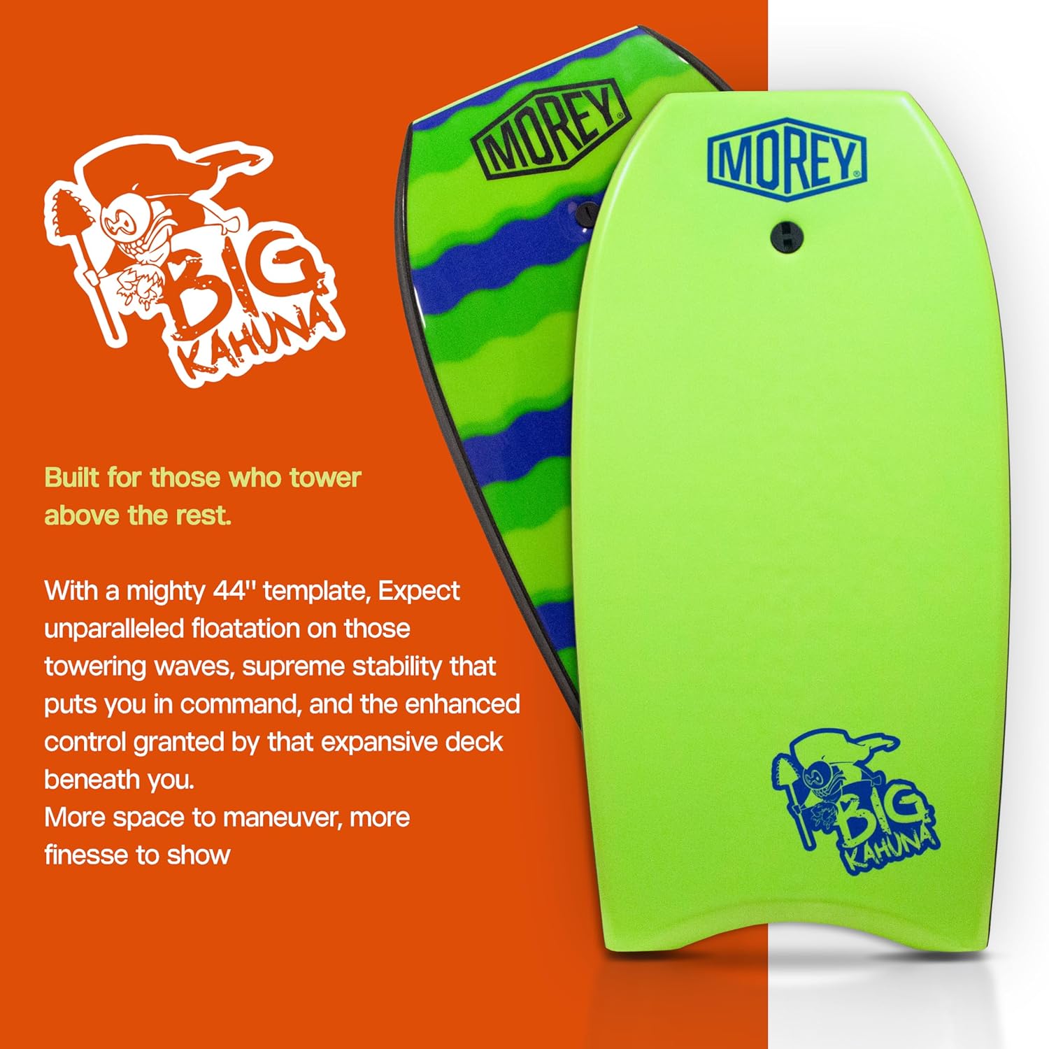 Morey Big Kahuna 45" Bodyboard with Coiled Leash, Lime Green