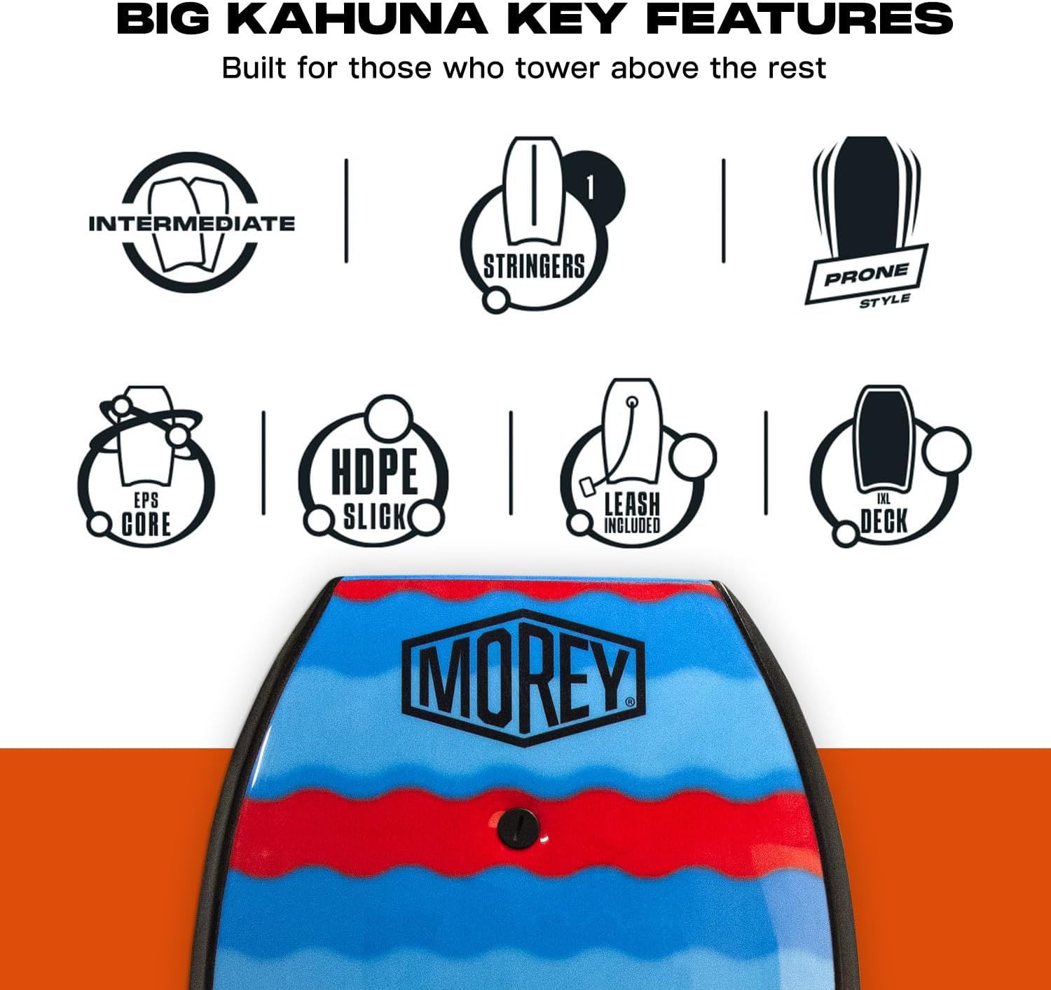 Morey Big Kahuna 45" Bodyboard with Coiled Leash, Royal Blue