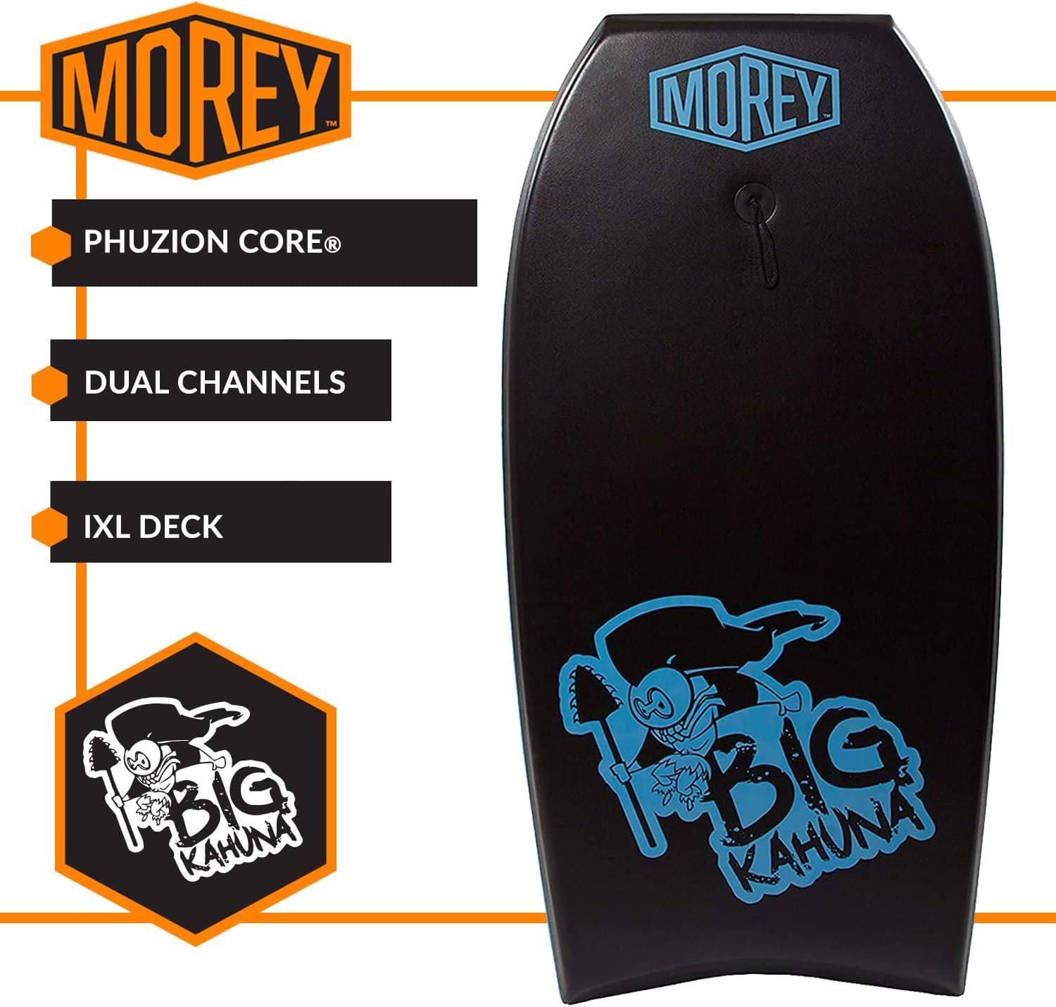 Morey Big Kahuna 45" Bodyboard with Coiled Leash, Black