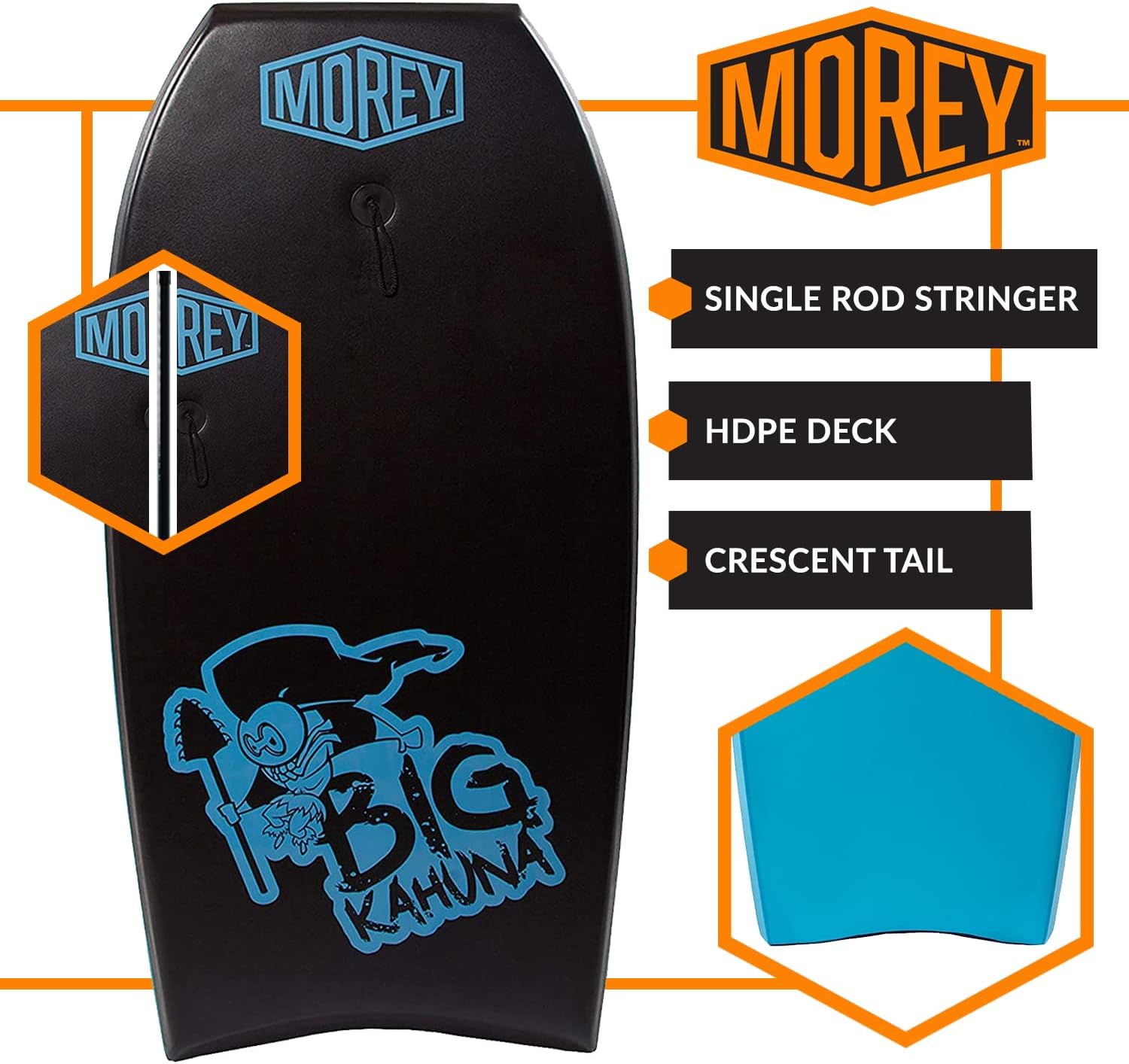 Morey Big Kahuna 45" Bodyboard with Coiled Leash, Black