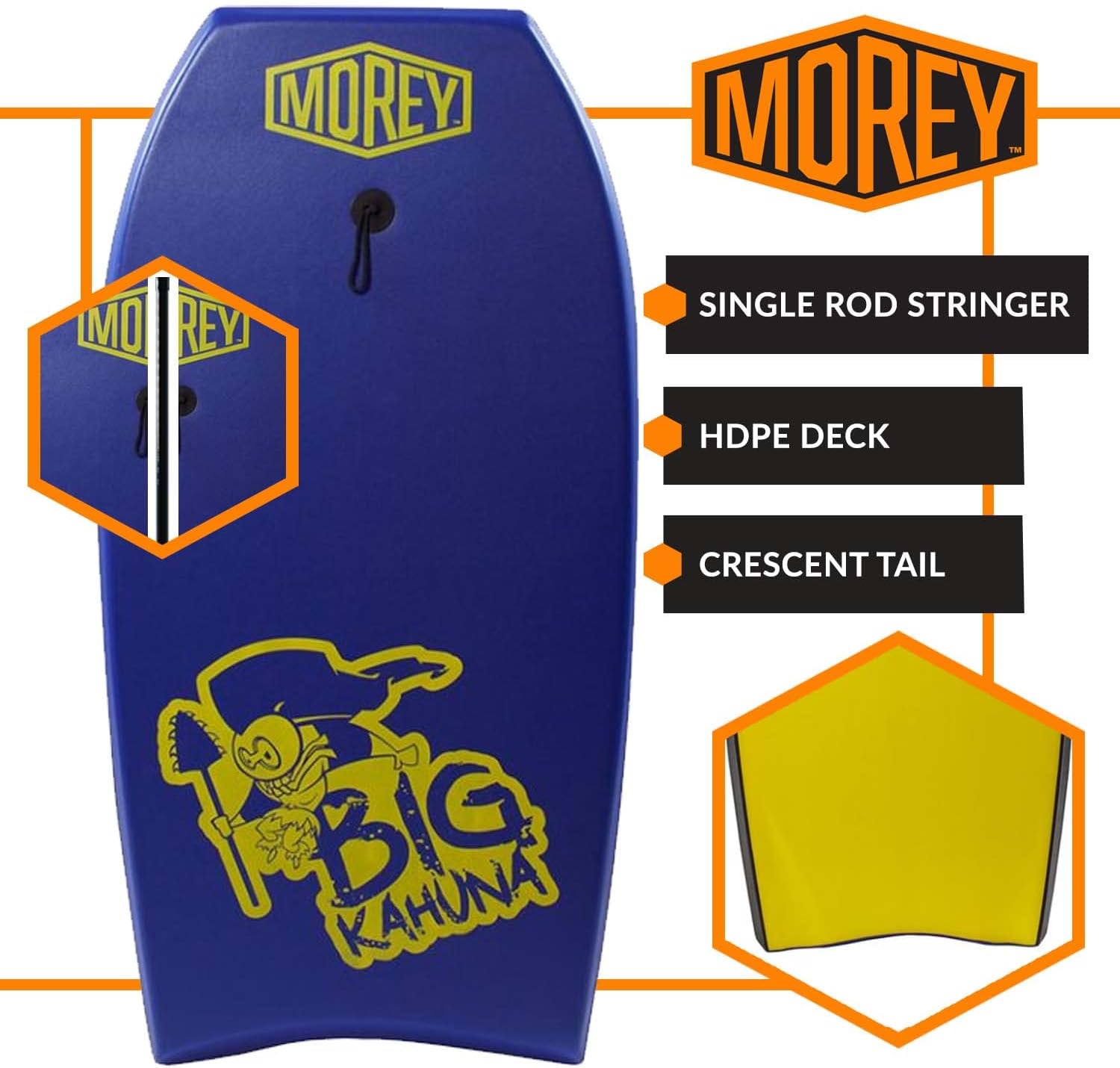 Morey Big Kahuna 45" Bodyboard with Coiled Leash, Blue