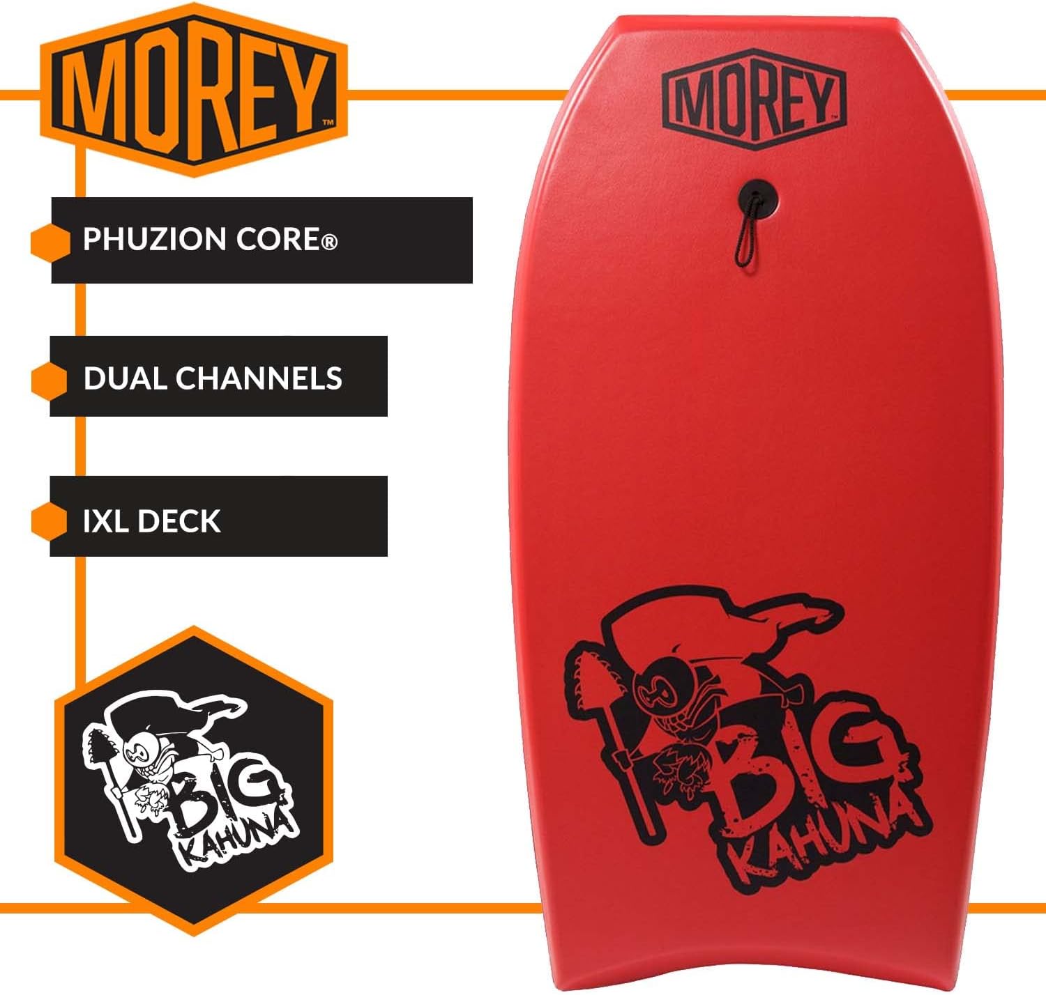 Morey Big Kahuna 45" Bodyboard with Coiled Leash, Red